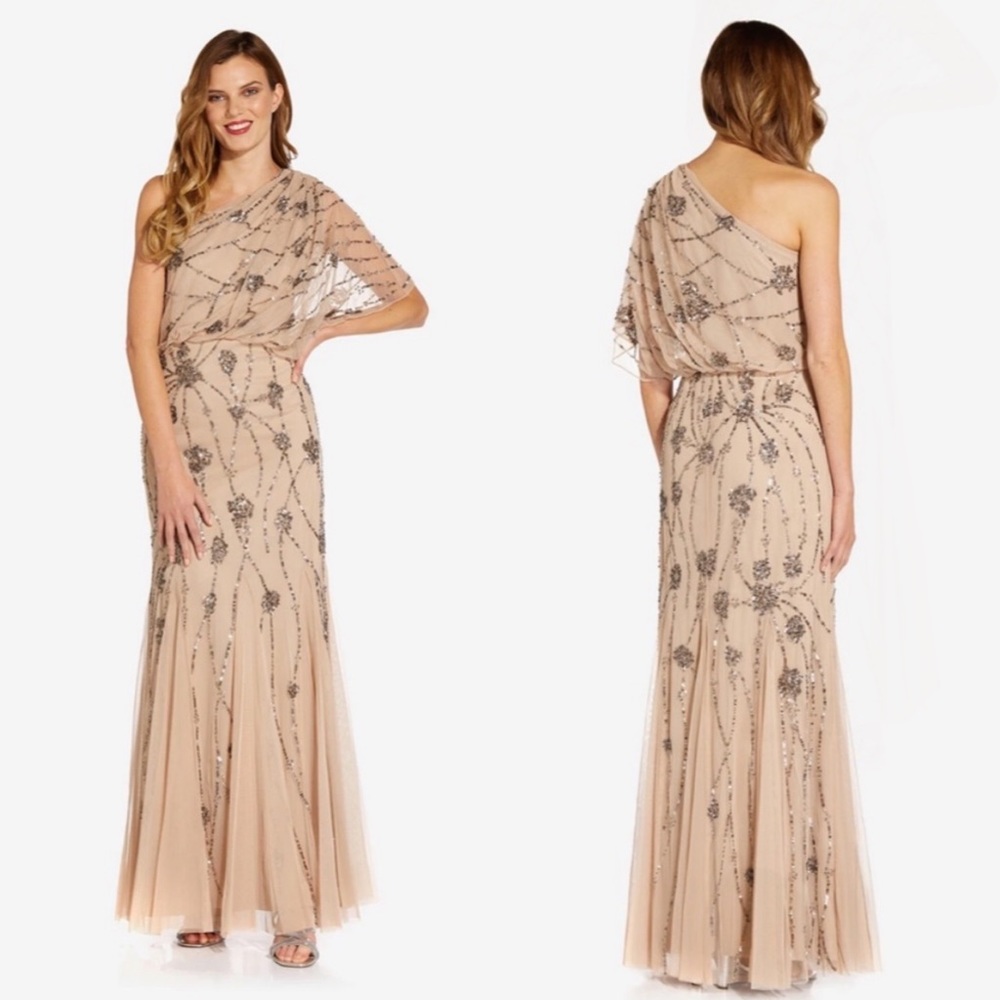 Adrianna Papell One Shoulder Beaded Blouson Dress sz 6 *READ DESCRIPTION *